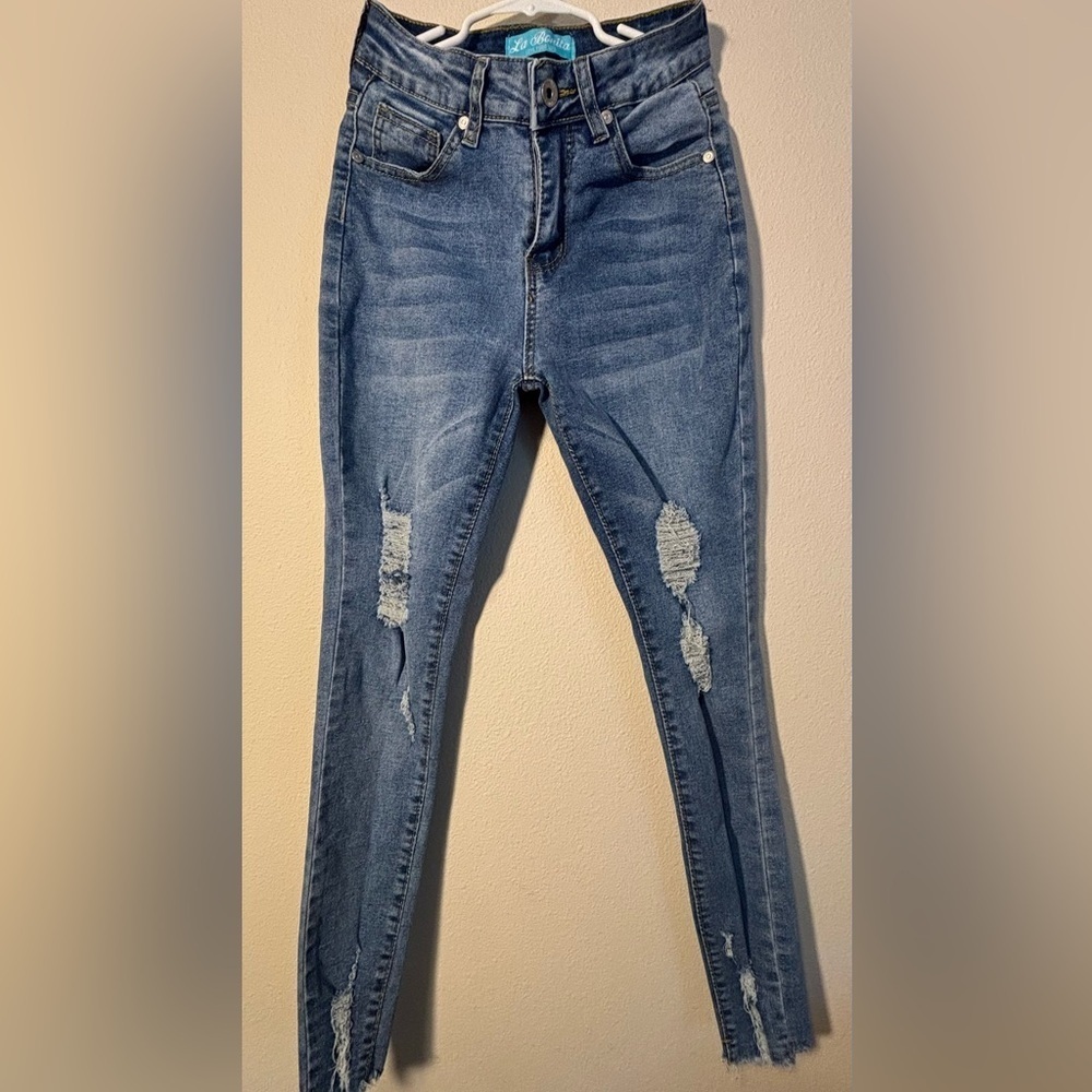 Womens‎ La Bonita Skinny Distressed Denim Jeans Blue Stretch Casual Size 0